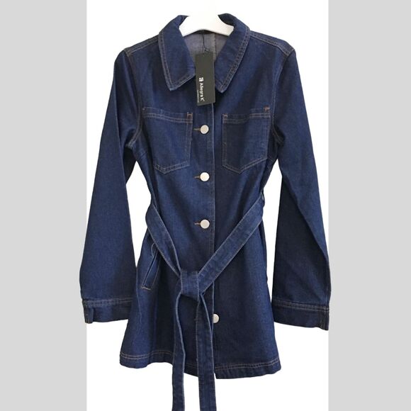 Allegra K Jackets & Blazers - NWT Jean Jacket Long Sleeves Button Down Tie Belt Waist Casual Denim Jacket, XS